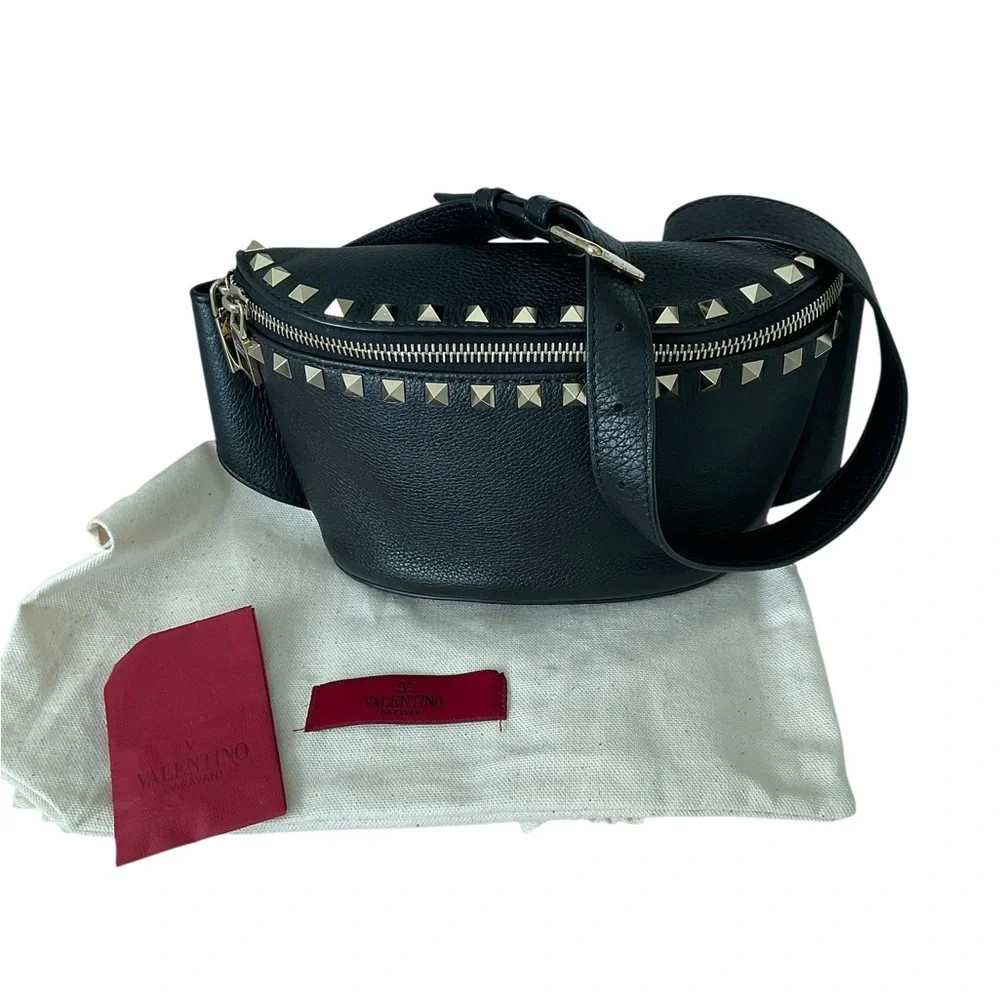 Valentino Garavani Rockstud Black Leather Belt Bag w Dust Bag - Picture 10 of 15